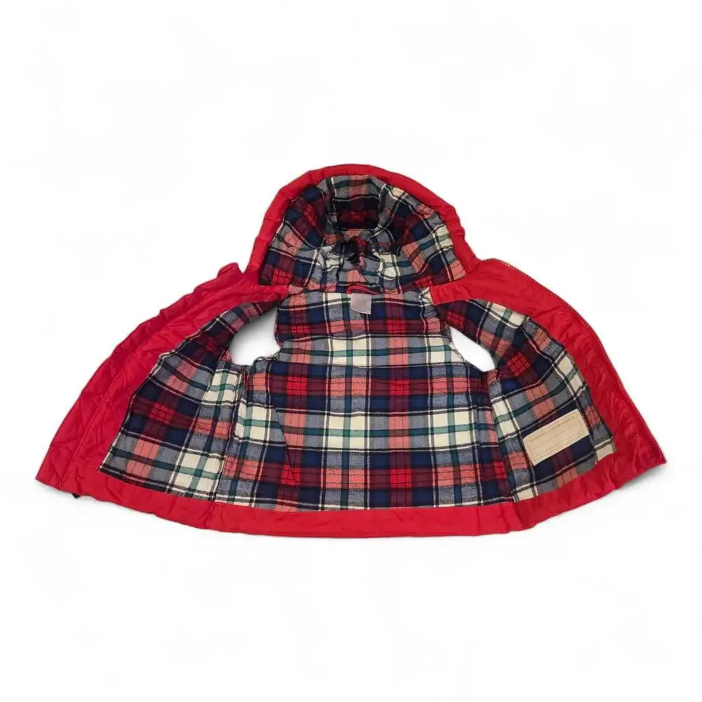 Baby Gap 2T Red Puffer Vest with Plaid Fleece Lining Zips and Real Pockets